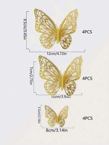 12Pcs/Set 3D Hollow Butterfly Wall Sticker Cake Decor Toppers Wedding Decor Living Room Home Decor Butterflies Stickers Gender Reveal Party Decor, - Multicolor - View 3