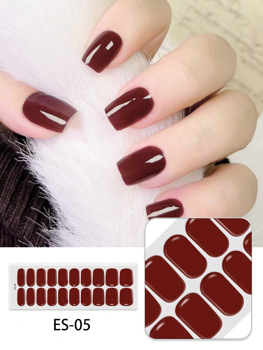 Benzi de unghii cu gel Emi Cured, bază transparentă, 20 buc folii de unghii cu gel, autocolante, necesită lumină UV, calitate salon, de lungă durată, ES20 transfrontalier en-gros livrare directă carte roșie autocolante pentru unghii în același stil autocolante pentru unghii pentru vârfurile degetelor