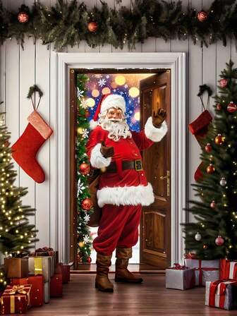 1pc Santa Claus Width,Christmas Decorations Christmas Decorative Doorplate Banner, Polyester Door Cover Curtain, Christmas Decorations, Decorations For Background Wall Of Happy Christmas Party In Winter Holidays, Home Decoration, Room Decoration, Photo Background Decoration For Happy New Year Holidays, Indoor And Outdoor Decoration For Christmas, Christmas Party Gifts, 2D Plane.