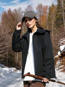 Women's Hooded Jacket With Multiple Zipper Pockets, Wind-Resistant And Warm Outerwear Suitable For Autumn/Winter Hiking, Trekking And Outdoor Activities