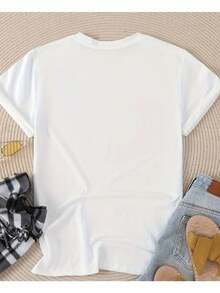 Mujer Camiseta Casual Navideña Poliéster Color Liso Estampado December 25 Brillo Corte Regular Cuello Redondo Manga Corta Verano Invierno Fiesta Diario Camiseta - Blanco - Ver 2