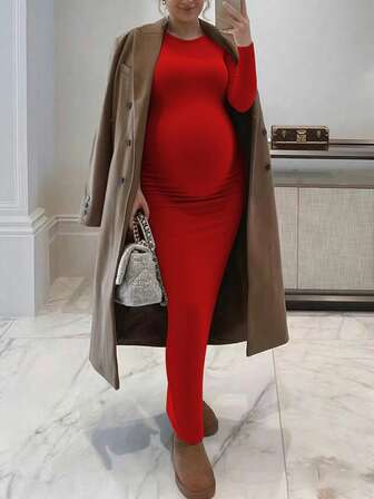 Vestido de maternidad, unicolor, casual y elegante