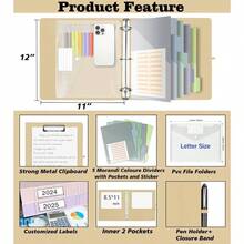 - Carpeta organizadora de 3 anillos de 2.54, con portapapeles, 5 separadores con bolsillo, carpeta plstica, 18 etiquetas para divisores y porta bolgrafo diseo Black Weeds, tamao carta - Beige + 2 pulgadas (tamaño carta) - Ver 3