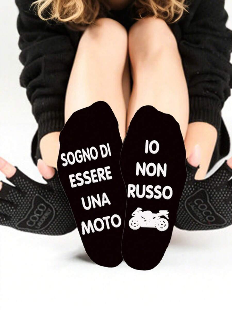 1 paire de chaussettes mi-mollet de moto à base noire et points blancs, chaussettes antidérapantes pour la maison, chaussettes amusantes, chaussettes idéales pour cadeau, chaussettes confortables pour la maison et le sommeil - Noir - Voir 1