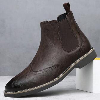 Men's Casual Ankle Boots, Pull-On Style, Rubber Sole, Fashion Versatile, Suitable For Dates