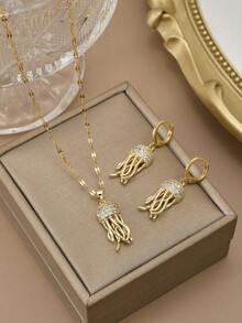 1 件可爱水钻镶嵌不锈钢海豚和海洋生物项链，精美沙滩装珠宝，海洋主题系列 - 金黃色 - 查看 21