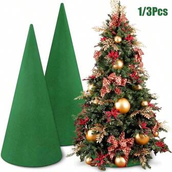 1/3pcs Christmas DIY Crafts Floral Foam Tree Cone, Wet Flower Arrangement Kit, Suitable For Christmas Party Decoration Wedding, Birthday, Party Table Decoration (Green)
