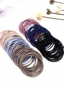 300/100pcs/Set Black Simple Hair Ties Combo, Covering Navy Blue, Light Pink, Gray, Brown And More Colors, Suitable For Girls, Women And Men, High Elasticity Design, Repeated Stretching Won't Deform, Secure Hair Styling. Suitable For Daily Commute, Sports, Fitness Or Casual Gatherings To Easily Create Fashionable And Neat Hairstyles. - Multicolor - View 3