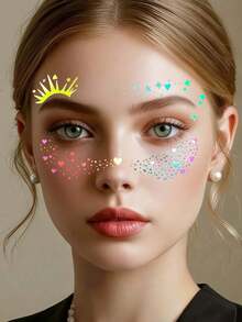 6 Blatt Glitzer Sommersprossen Gesichts-Tattoo mit Herzen, Sternen, Punkten, wasserfeste Regenbogen-Glitzer Sommersprossen, holografischer Glitzer temporärer Tattoo Aufkleber für Musikfestivals, Dates, Proms, Partys, Make-up Accessoires