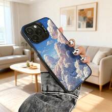 Cubierta de teléfono con diseño de nubes 3D, azul cielo, impresión de paisaje celestial con textura realista, ideal para uso diario y viajes Carcasa de teléfono de moda de color plata, adecuada para teléfonos Galaxy de apple. - Negro - Ver 5