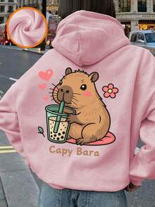1 pieza Sudadera casual con estampado para niñas preadolescentes, forrada térmica, manga larga, ropa de estudiante para otoño/invierno - Rosa - Ver 7