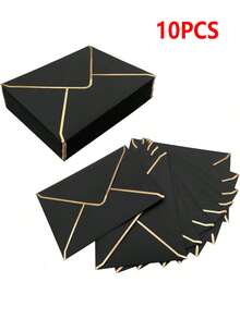 10个/包 黑色信封，金色箔边，A7自封信封，V型封口，适用于毕业典礼、邀请函、婴儿派对、婚礼、返校回复卡等，5x7英寸 - 黑色 - 查看 7
