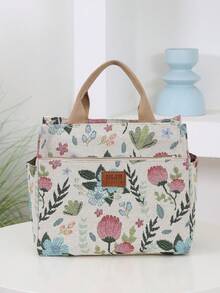 New Large Capacity Thick Knitted Jacquard Cloth Bag, Handbag, Aluminum Foil Insulation Layer Lunch Box Bag, Bento Bag, Zipper Semi Closed, Multi Pocket Outdoor Mommy Storage Bag Insulated Lunch Bag Woman For Women Ladies School Supplies Stuff Accessories