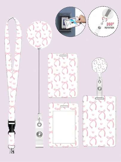 Retractable Badge Holder With Inspirational Quotes,Printed With A Bow Print, Id Name Tag Worker Badge Carabiner Clip Pink Retractable Badge Reel With Detachable Lanyard - Motivational Quotes Id & Key Holder,Vertical Card Protector For Main Office Doctor Nurse Teacher Women Students & Professionals