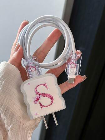 3 piezas Funda protectora de carga, compatible con dispositivos Apple, diseño de patrón de olas, funda protectora compatible con adaptador de carga rápida de 20W, accesorio antiarañazos (Patrón A-Z)