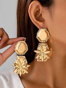 2 piezas Pendientes de aro florales asimétricos exagerados y creativos, adecuados para uso diario y de fiesta de mujeres