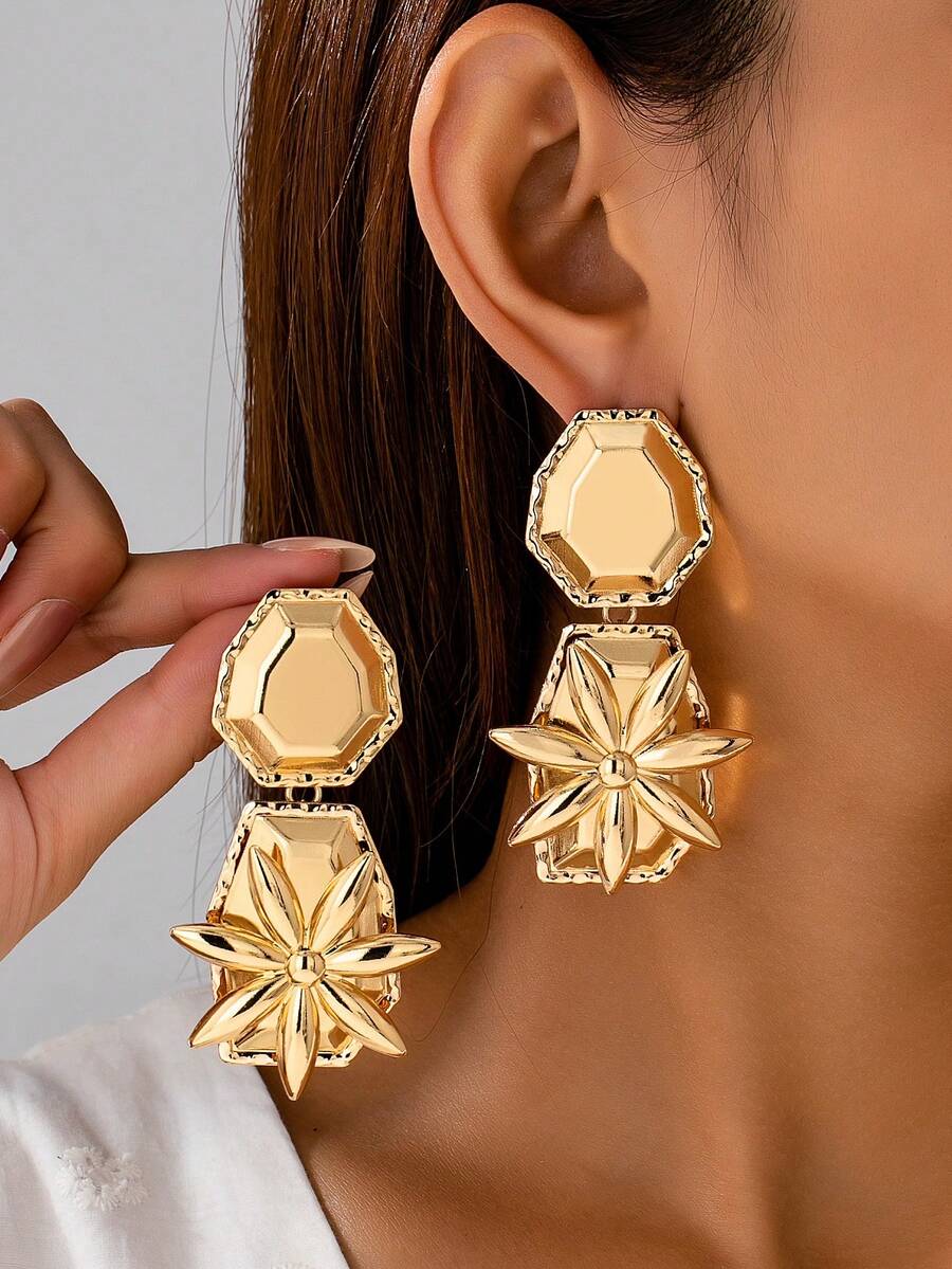 2 piezas Pendientes de aro florales asimétricos exagerados y creativos, adecuados para uso diario y de fiesta de mujeres