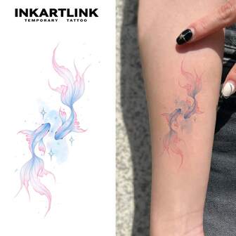 INKARTLINK Tatuaje temporal INKARTINK con patrón de peces dorados, a prueba de agua y de larga duración de 2 a 5 días, pegatina de tatuaje de transferencia de agua colorida, tatuaje falso realista, decoración de diseño exclusivo