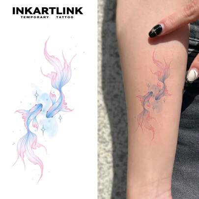 INKARTLINK Tatuaje temporal INKARTINK con patrón de peces dorados, a prueba de agua y de larga duración de 2 a 5 días, pegatina de tatuaje de transferencia de agua colorida, tatuaje falso realista, decoración de diseño exclusivo