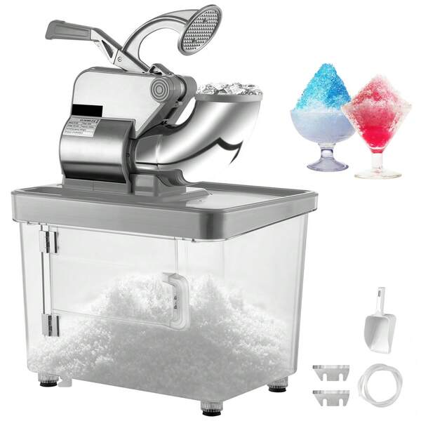 110V Commercial Ice Crusher 440LBS/H, ETL Approved 300W Electric Snow Cone Machine With Dual Blades, Stainless Steel Shaved Ice Machine With Safety On/Off Switch For Family, Restaurants, Bars