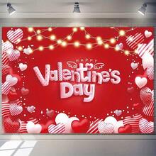 1pc 2D Flat Happy Valentine's Day Photography Backdrop - Romantic Red & Pink Heart Design, Suitable For Wedding, Valentine's Day, Valentine's Day Decor - 1PCS - View 4