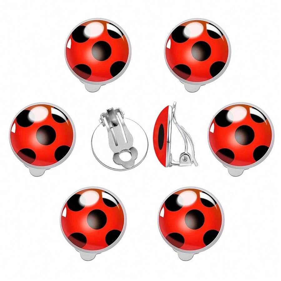 OHINGLT Ladybug Clip On Earrings For Woman Silver Ear Cuff Black Spot Red Ladybug Earring{Inchcolor_nameinch:Inch4PairsRedinch} - 4PairsRed - Xem 1