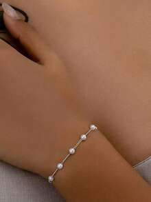 1 Set 2025 Valentine's Day Faux Pearl Earrings, Bracelet, Necklace Set, Bohemian Style, Minimalist Jewelry, Gift For Mother's Day, Suitable For Daily Wear, Parties,Mom,Mother,Mother's Day,Gift