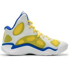 Under Armour 男士篮球鞋，Flow 缓震，弹性轻便，CURRY Spawn Flotro 男士运动鞋，建议订购大 0.5 码，抓地力更强，3026640-100 - 白/黃/藍 - 查看 2