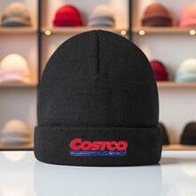 Costco Print Winter Knit Beanie Hat - Unisex Soft Warm Stretchy Acrylic, 7 Colors (Black, Red, Grey, Pink, Brown, Blue, White) With Costco Logo Design, Casual Outdoor & Holiday Gift For Men & Women, Machine Washable, Comfort Fit For Christmas, Thanksgiving, Easter & Casual Attire, Printed Knitted Winter Hat, Beanie Hat Print, Knitted Beanie Hat, Printed Brimless Winter Hat - màu đen - Xem 10