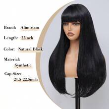 DDLong Black Wig With Bangs - Long Straight Black Wigs With Bangs For Women Heat Resistant Natural Looking Synthetic Wig For Halloween Daily Cosplay Party Use 22 Inch - 自然黑 - 查看 2