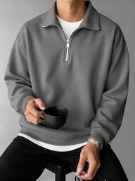 Nieuwe effen heren hoodie met halve rits, eenvoudige en veelzijdige capuchon, modieuze herfst- en winterrevers, casual hoodie, losse sweatshirt