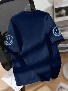 1 buah Kaos Lengan Pendek Anak Laki-laki dengan Tulisan Inspiratif, Nyaman dan Bernapas, Pakaian Kasual untuk Musim Panas - Navy Blue - View 2
