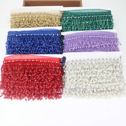 6.5cm Beaded Lace Fringe Tulle Fabric, Suitable For Sewing Latin Dance Skirts, Fringe Stage DIY Clothing Decor Accessories