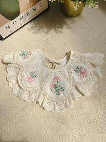 1pc Toddler Girls 1-5Y Ruffled Embroidered Adjustable Bib, Vintage Sweet Style Suitable For Daily Outings, All Seasons