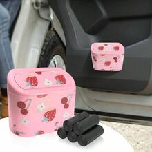 Car Trash Can With Lid U2013 Cute Floral Trash Can Women, Automotive Garbage Bin With 5 Bags, Organizer Front And Back, Girly Car Accessories SUV, Truck, Sedan, Teen - Pink - View 2