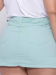 Plus Size Short Jeans Skirt With Lycra Short Model - 淺綠色 - 查看 3