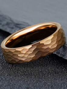 Jewelry 1Pc 6mm Matte Hammered Black Tungsten Ring For Men Women Fashion Engagement Wedding Band Exquisite Men's Accessory Jewelry Ornament For Daily Wear For Banquet Party Holiday Birthday Anniversary Gift