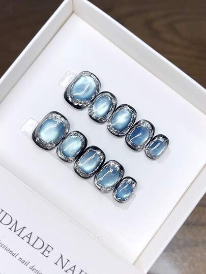 10 Pieces Of Pure Handmade Wearable Nails With Short Square Round Nail Shape,Press On Nail