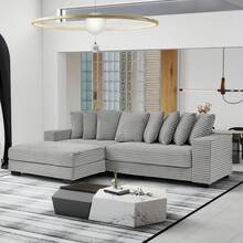 Cyurce-Dukaroï Quilted Covered Double Bed-Style Sofa Set,Couch,Muebles Para Sala,Sofas For Living Room, L-Shaped Modular Convertible Sofa, Adjustable Footrest Position - 灰色 - 查看 2