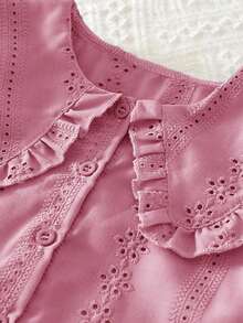 2pcs Girls Hollow Out Embroidery Collar Blouse And Skirt Set, Casual & Fashionable, Autumn/Winter/Spring - Pink - View 4