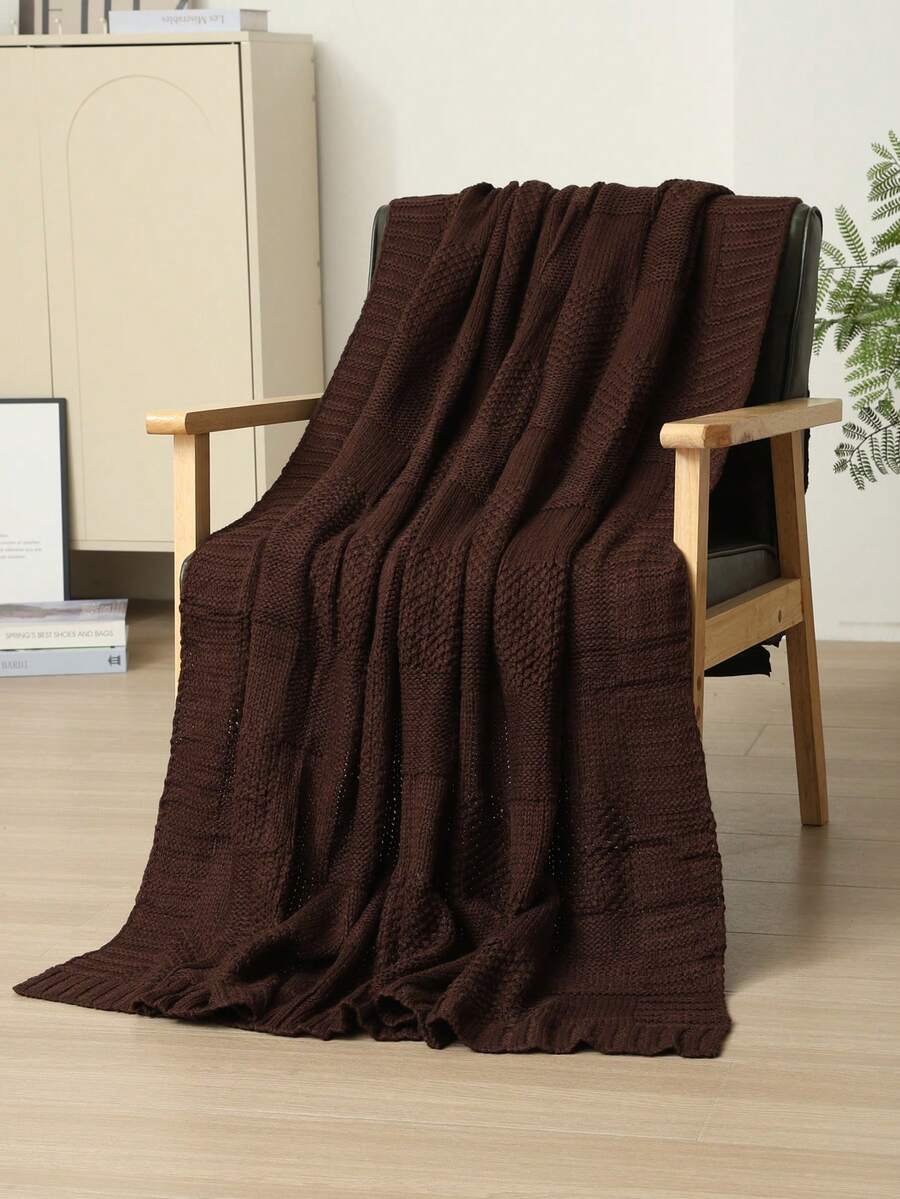 Manta de punto acogedora con detalle de volantes para todas las estaciones, multiusos y cómoda para acampar, sofá, tomar el sol y siestas, manta de punto con ribete de volantes, manta de camping - café - Ver 1