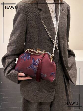 1pc Flap Clutch Bag, Fashion Pearl Chain Crossbody Bag, Personalized Handbag For Women