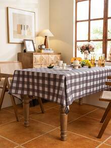 1 khăn trải bàn hình chữ nhật vải gingham, khăn trải bàn in kỹ thuật số họa tiết kẻ caro trâu có thể giặt được cho các buổi dã ngoại ngoài trời, phòng khách, nhà bếp và bữa tối ngày lễ, khăn trải bàn hình chữ nhật màu be - Xám - Xem 5