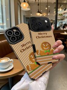 1 pezzo Custodia personalizzata in pelle PU con texture a stuzzicadenti, anti-caduta e anti-impronte, compatibile con 17 Pro Max/16 Pro Max/15 Pro/14 Plus/13 Pro/12 Pro Max/11/7P/XS/XR, con motivo uomo di pan di zenzero natalizio personalizzato con nome, e accessori per telefono
