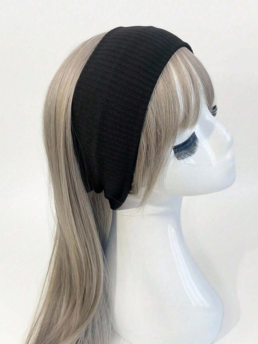 1pc Simple Knitted Headband, College Style Street Fashion Sports Hair Band, Stretchable Comfortable Turban Sweatband In Grey Black White, Unisex All Season Hair Accessory For Daily Workout Vacation Outfits - 黑色 - 查看 1