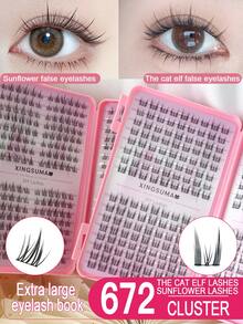 768/672/384簇，32排，C 0.07C，自然妆效睫毛簇，精致DIY向日葵睫毛册，4件套，买二送二，含镊子和睫毛夹，睫毛嫁接，假睫毛，自然簇状，卡通风格，适合派对，送给女性和女孩的礼物，单簇睫毛，睫毛簇，睫毛簇，单根睫毛，睫毛，假睫毛