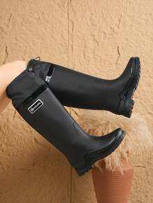 Fesd Ts 日式女式高筒雨靴，防水防滑厚底橡胶靴，适合厨房工作、户外活动，如洗车、露营、钓鱼、海滩、运动、家务，四季皆宜 - 黑色 - 查看 8