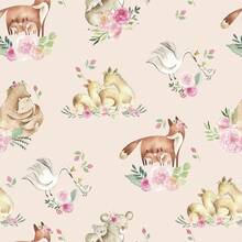 Pink Watercolor Wallpaper With Animals And Flowers | Romantic And Soft Decor For Baby Girl's Room - 彩色 - 查看 4
