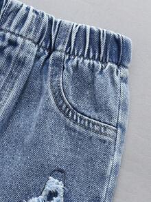 بنطلون جينز مطبوع بنجوم للأولاد بطراز كاجوال شارع، بتصميم مهترئ، مناسب للخارج، العودة إلى المدرسة، التنقل، التجمعات الاجتماعية، الربيع/الصيف/الخريف/الشتاء