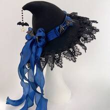 1pc Retro Witch Hat Costume Accessory, Polyester Fiber Witch Hat For Party Role Play, Mask Hat Holiday Decoration, Elegant Headwear Halloween